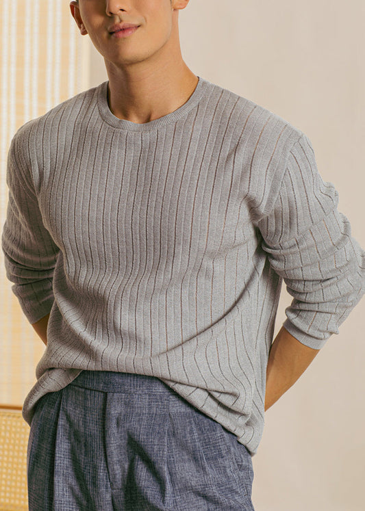 Men's Grey Knit T-Shirt Crew Neck Relaxed Fit - OutfitLondon
