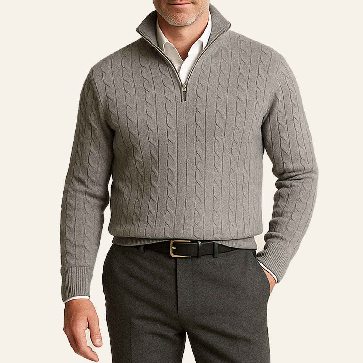 Classic Cable Knit Men's Zip Sweater