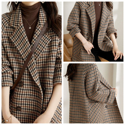 Classic Plaid Women's Blazer Jacket