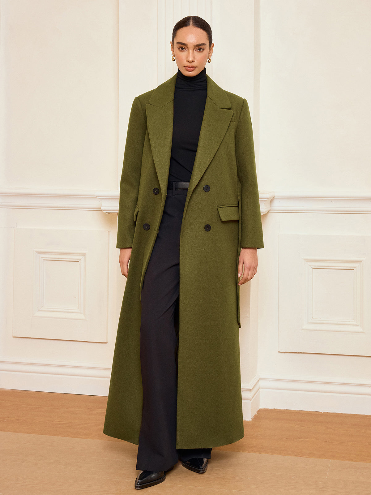 Women's Classic Tailored Long Double Breasted Coat - OutfitLondon