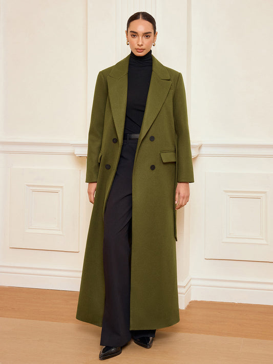 Women's Classic Tailored Long Double Breasted Coat - OutfitLondon