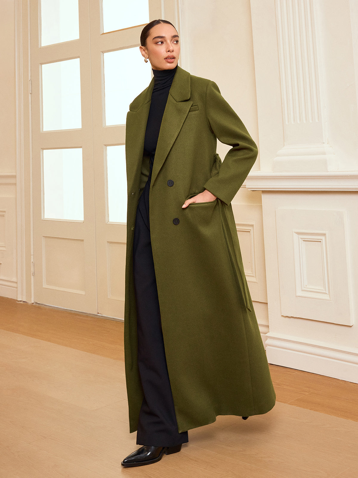 Women's Classic Tailored Long Double Breasted Coat