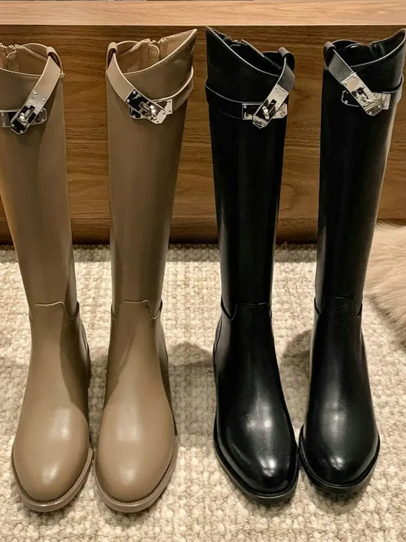 Women's Leather Riding Boots Elegant Brown