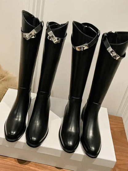 Women's Leather Riding Boots Elegant Brown