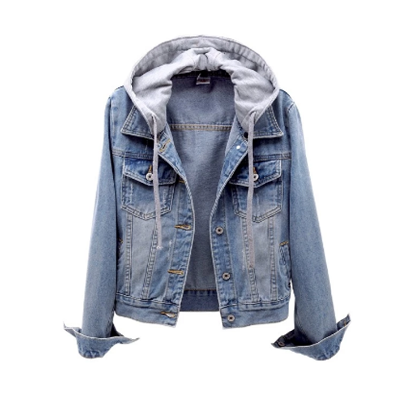 Classic Women's Denim Jacket with Removable Hood