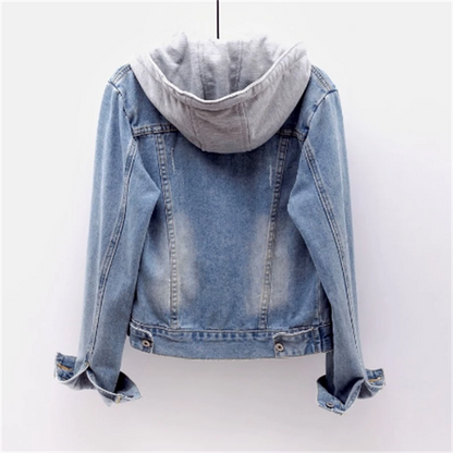 Classic Women's Denim Jacket with Removable Hood