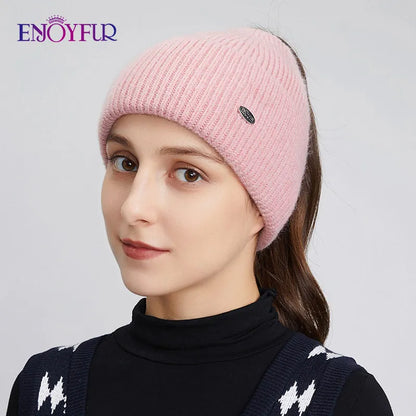 Cozy Oversized Knit Ponytail Beanie Hat