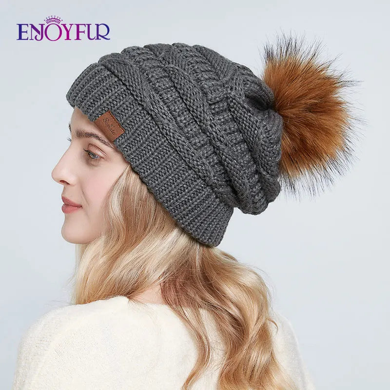 Warm Plush Fur Winter Beanie Hat - OutfitLondon