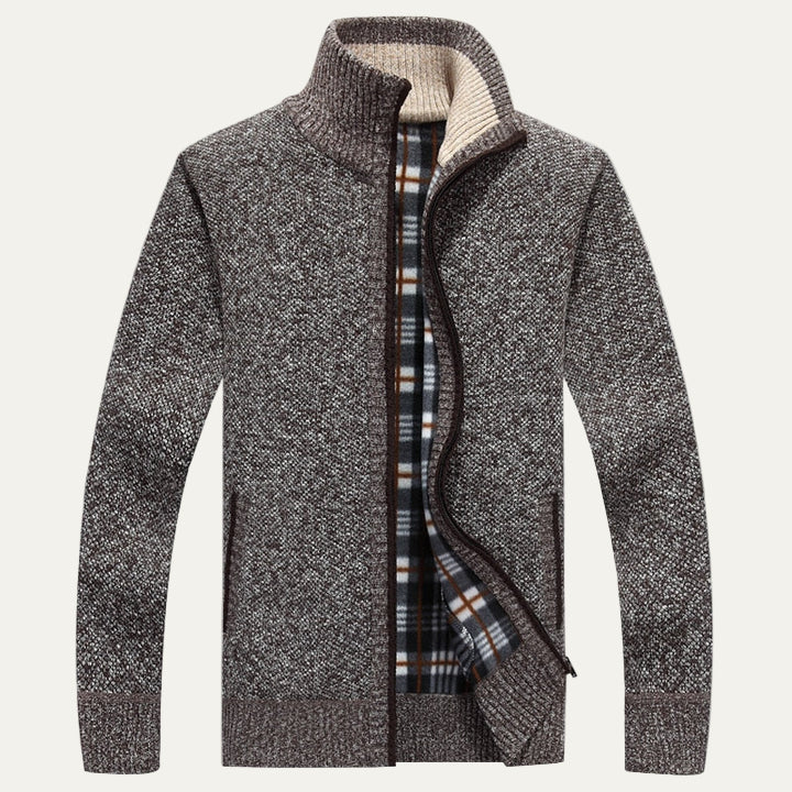 Men's Textured Crew Neck Zip Sweater Jacket