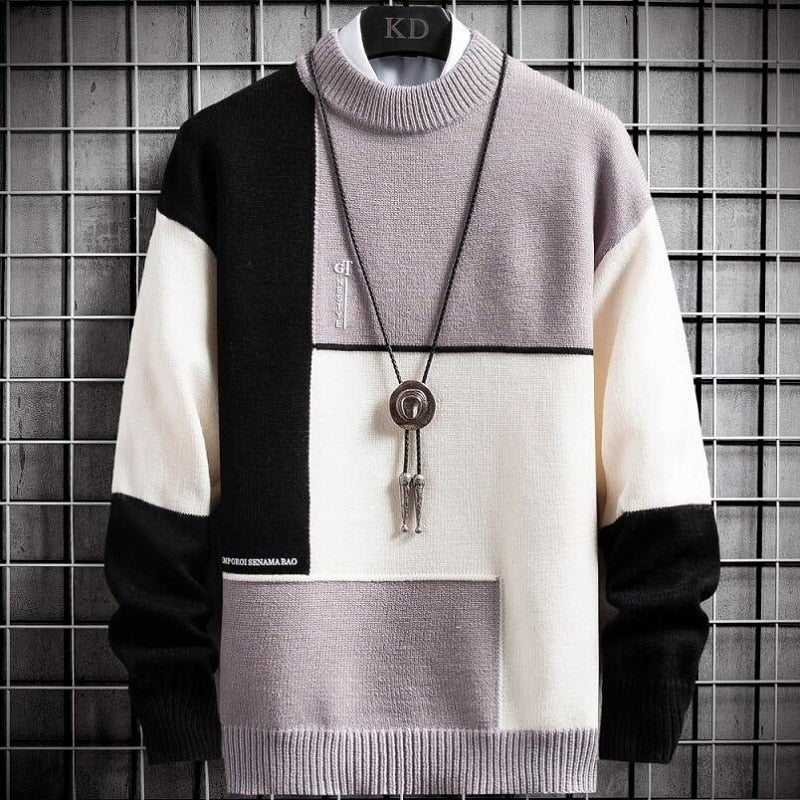 Colorful Mixed Stitch Crew Sweater