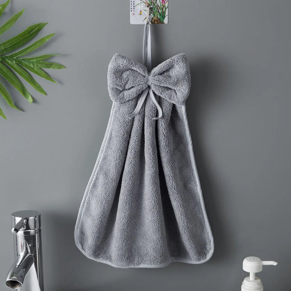 Coral Velvet Towels With Bow Charm