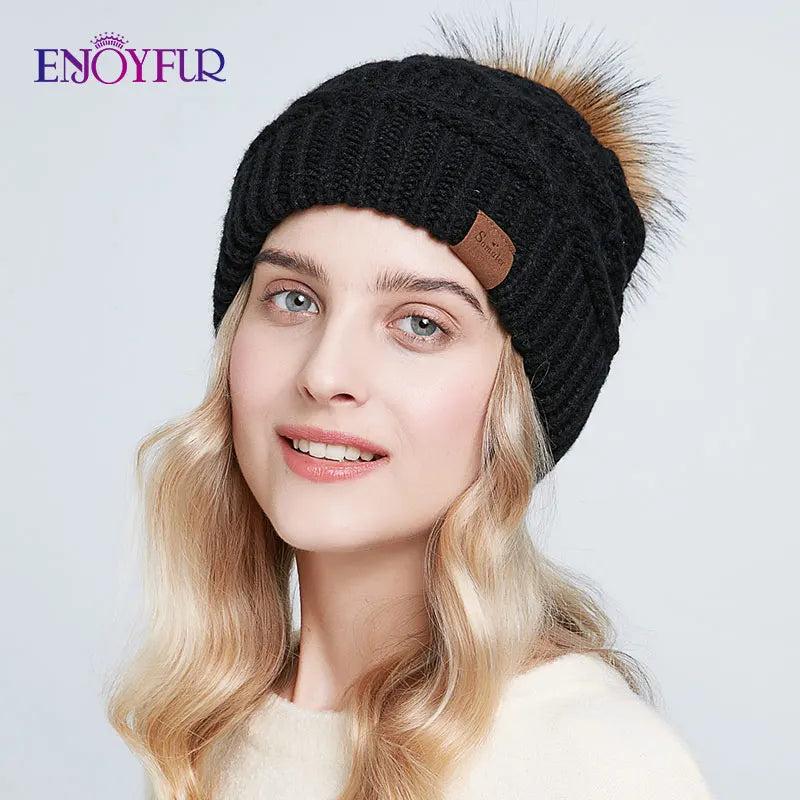 Warm Plush Fur Winter Beanie Hat