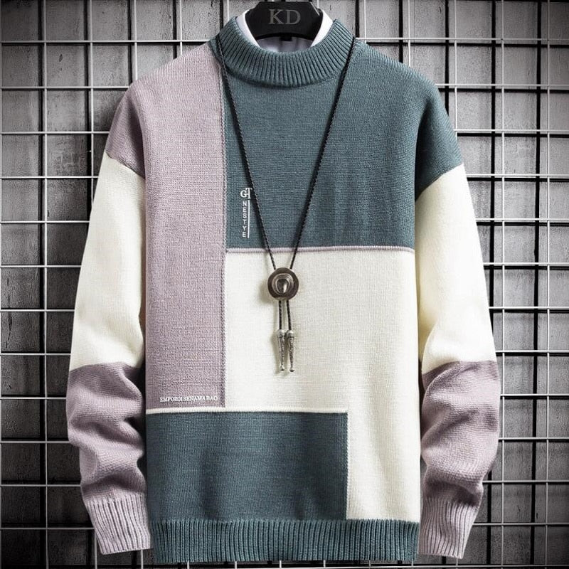 Colorful Mixed Stitch Crew Sweater - OutfitLondon