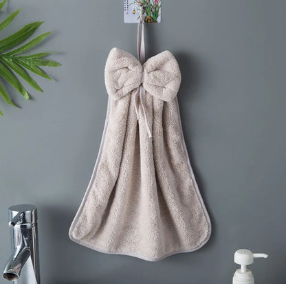 Coral Velvet Towels With Bow Charm