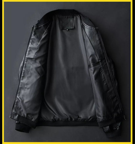 Classic Mens Leather Biker Jacket with Pocket