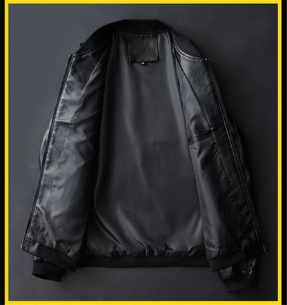 Classic Mens Leather Biker Jacket with Pocket