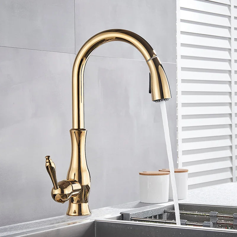 Luxury Brass Kitchen Faucet With Pull Down Sprayer