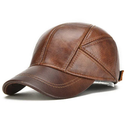 Genuine Leather Baseball Cap – High Quality Faux Fur Beanie