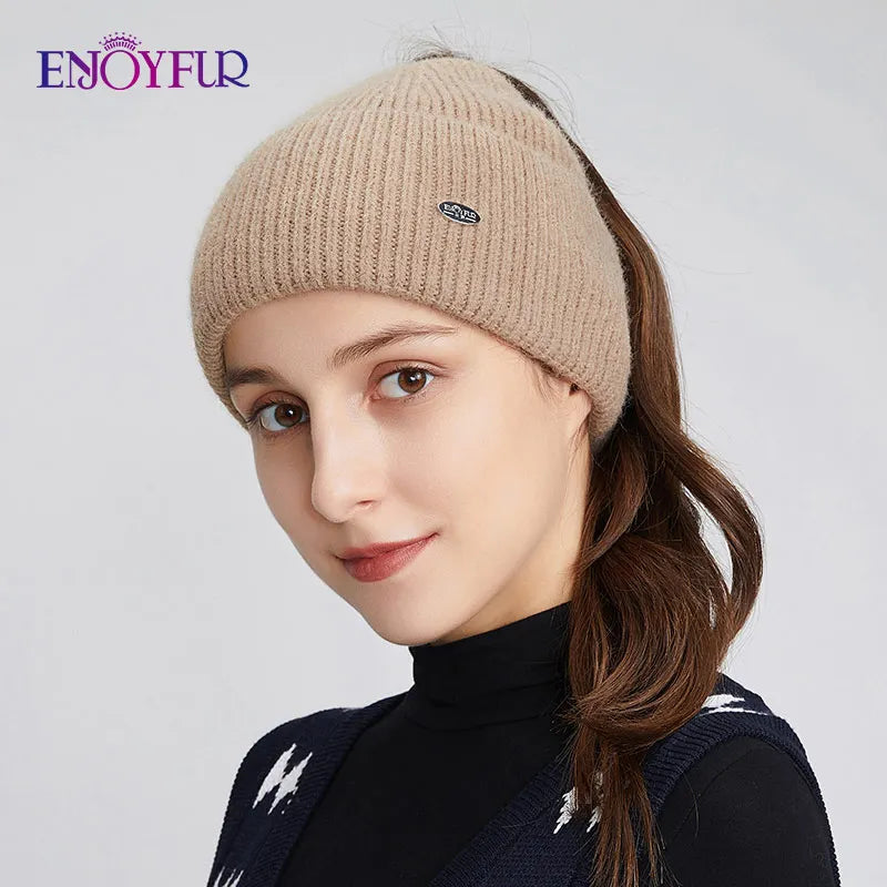 Cozy Oversized Knit Ponytail Beanie Hat
