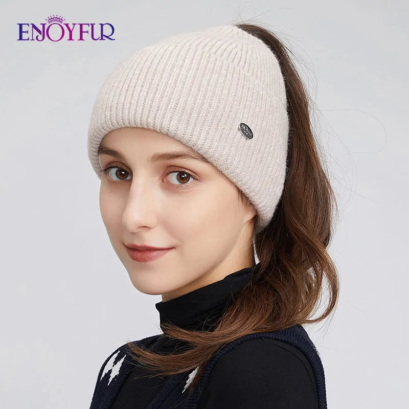 Cozy Oversized Knit Ponytail Beanie Hat