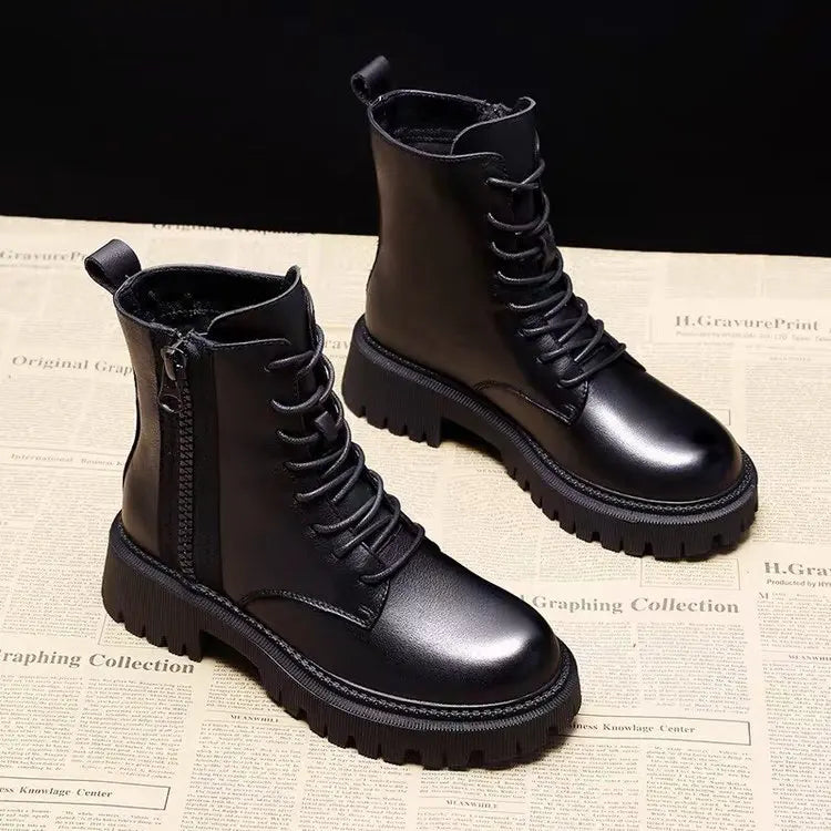Ladies Classic Black Leather High Heel Boots - OutfitLondon
