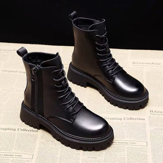 Ladies Classic Black Leather High Heel Boots - OutfitLondon