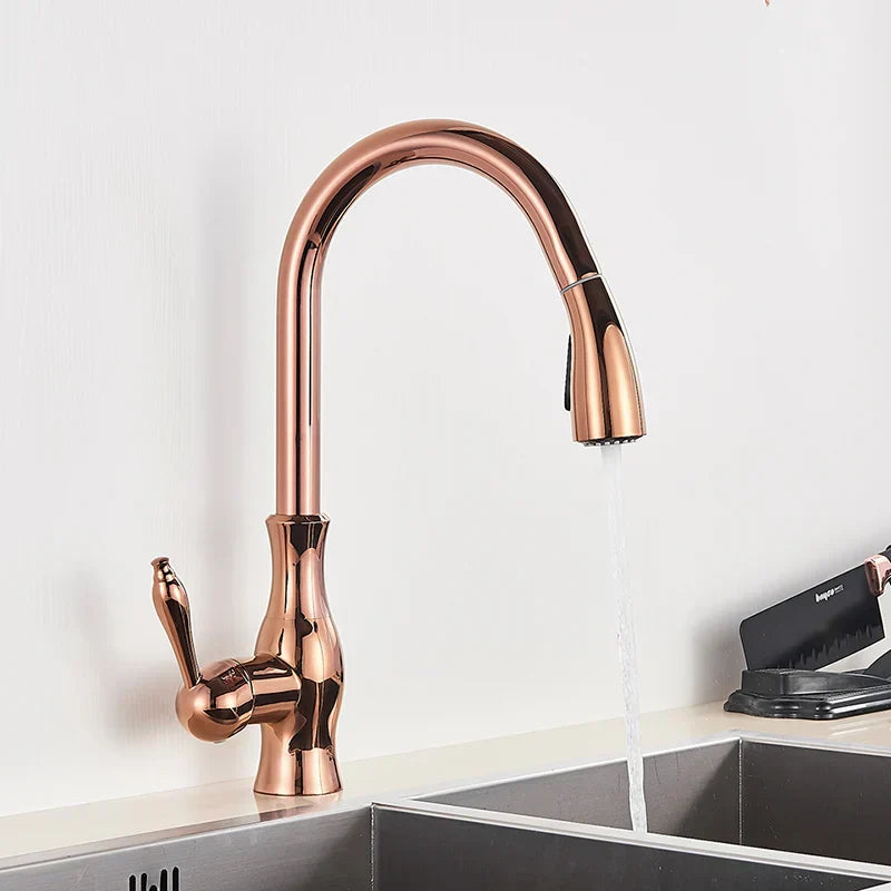 Premium Brushed Gold Kitchen Faucet With Pull Out Spray