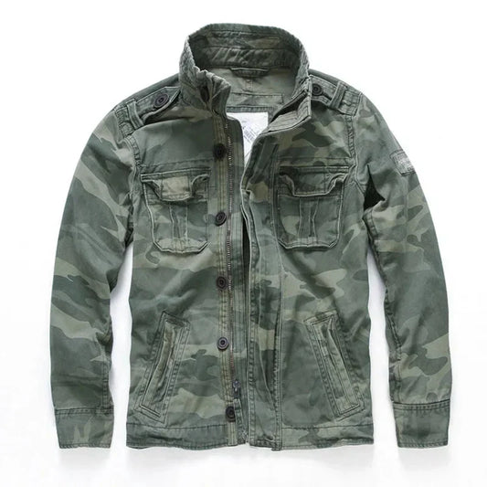 Men's Cargo Denim Jacket Heavyweight Cotton Lining Multiple Pockets - OutfitLondon