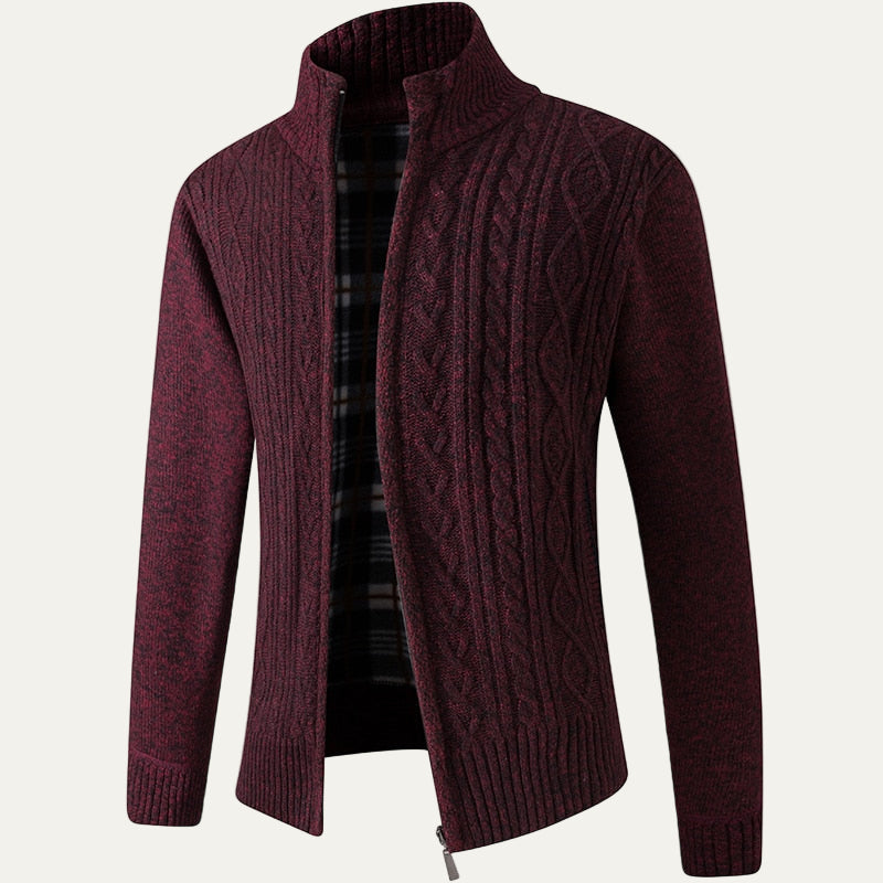 Men's Textured Crew Neck Zip Sweater Jacket