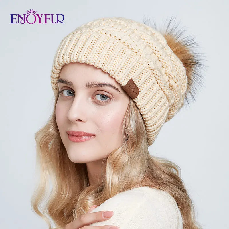 Warm Plush Fur Winter Beanie Hat