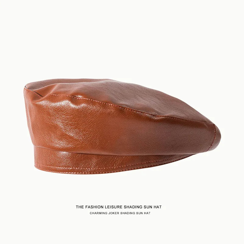 Stylish Synthetic Leather Beret Cap