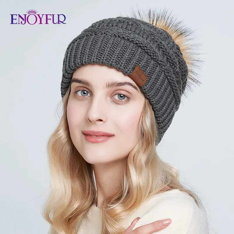 Warm Plush Fur Winter Beanie Hat