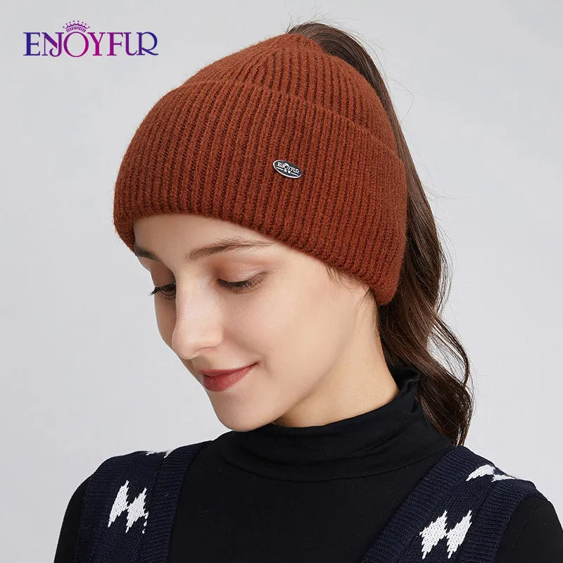 Cozy Oversized Knit Ponytail Beanie Hat