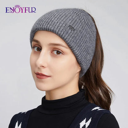 Cozy Oversized Knit Ponytail Beanie Hat