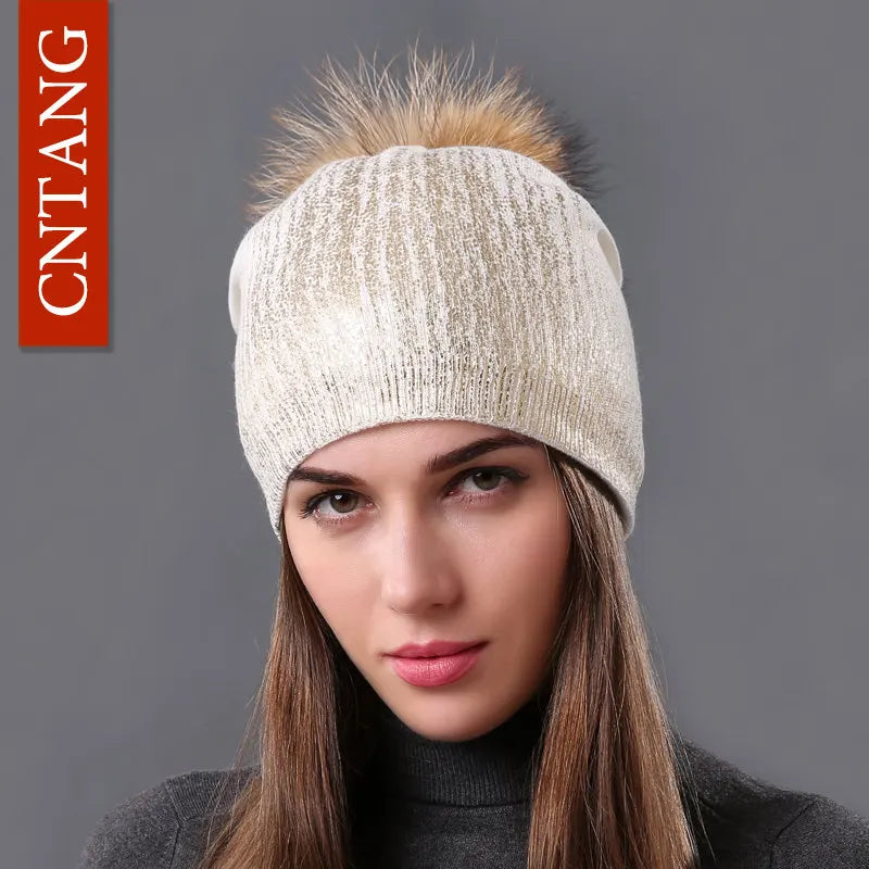 Cozy Beanie Hat with Soft Faux Fur Ball