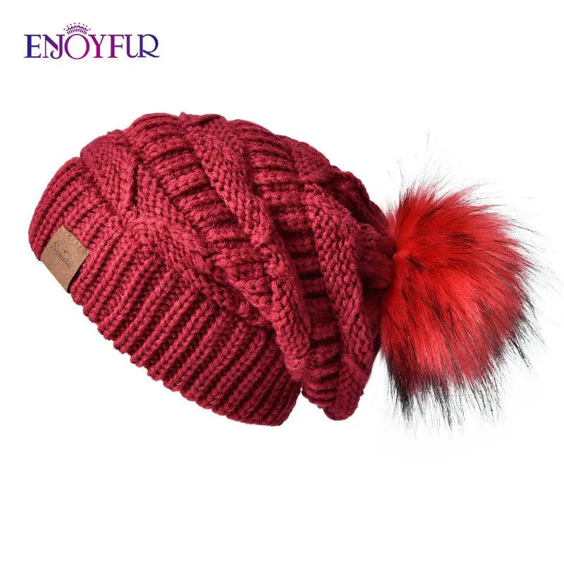 Warm Plush Fur Winter Beanie Hat