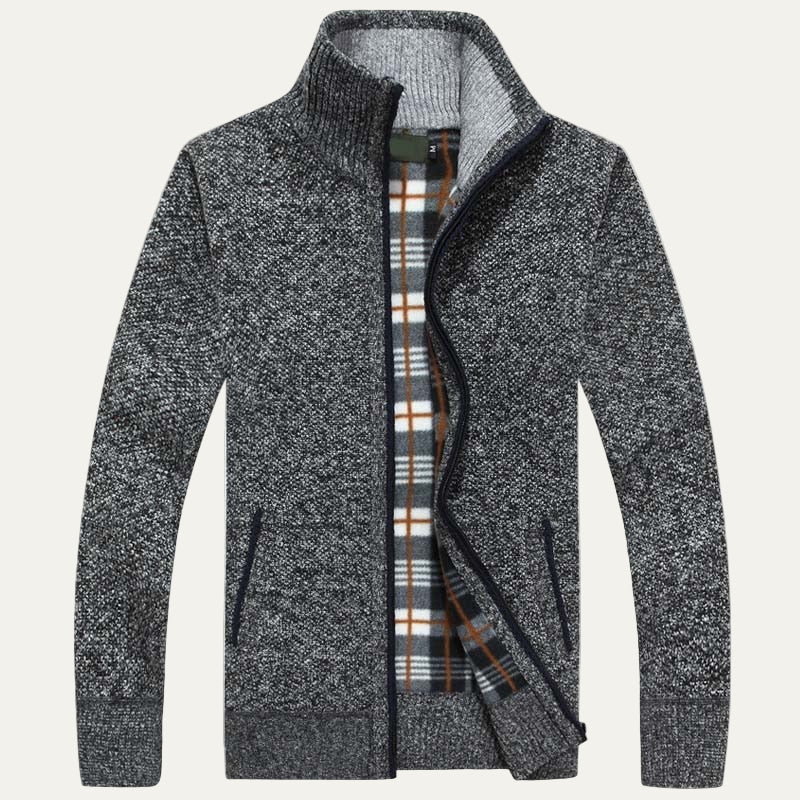 Men's Textured Crew Neck Zip Sweater Jacket