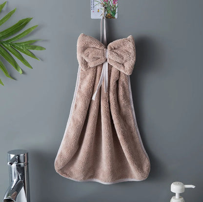 Coral Velvet Towels With Bow Charm