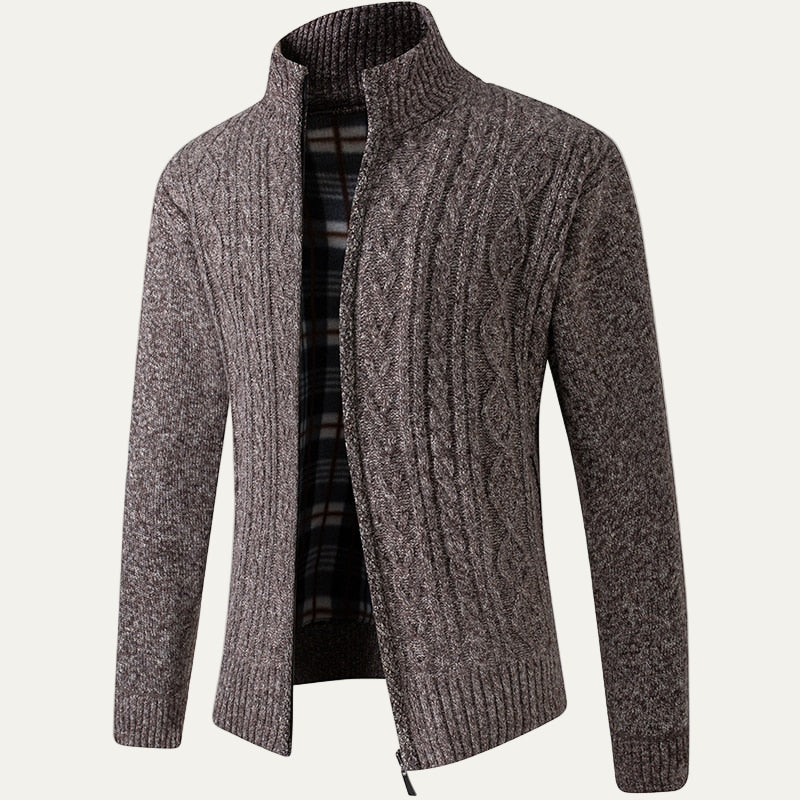 Men's Textured Crew Neck Zip Sweater Jacket