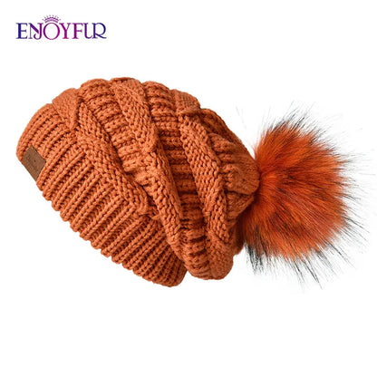 Warm Plush Fur Winter Beanie Hat