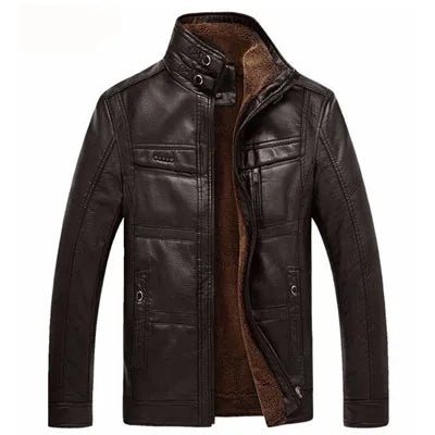 Men's Synthetic Leather Insulated Parka Coat