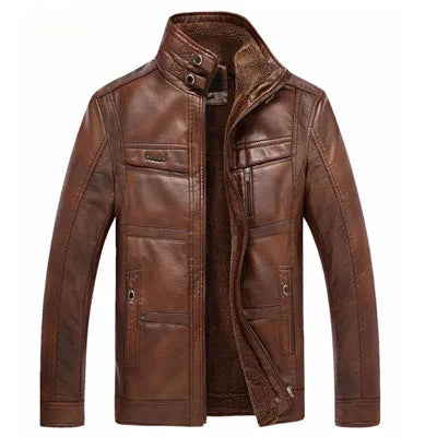 Men's Synthetic Leather Insulated Parka Coat