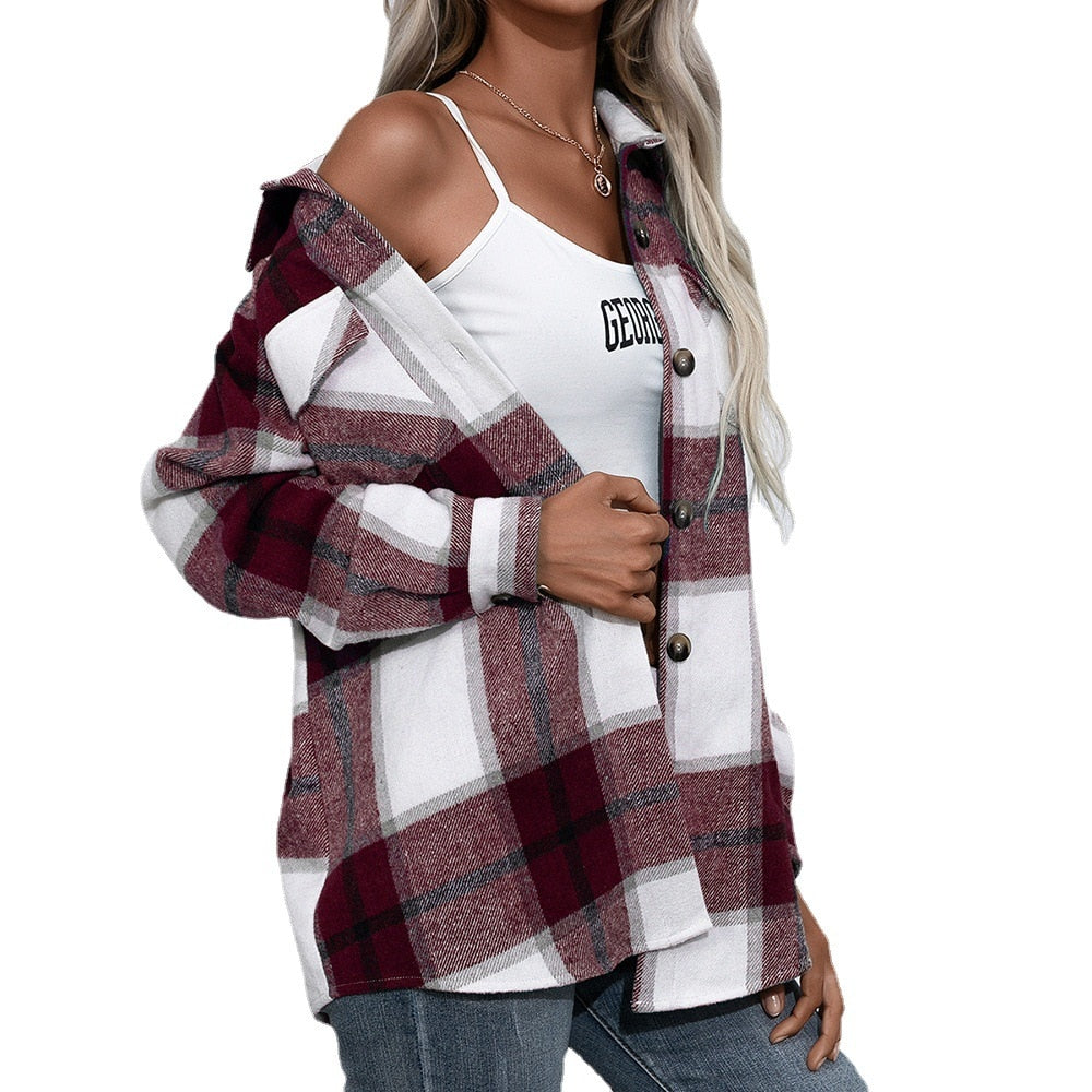 Cozy Checked Pullover Sweater for Ladies