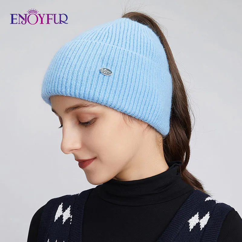 Cozy Oversized Knit Ponytail Beanie Hat