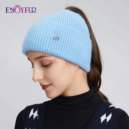 Cozy Oversized Knit Ponytail Beanie Hat