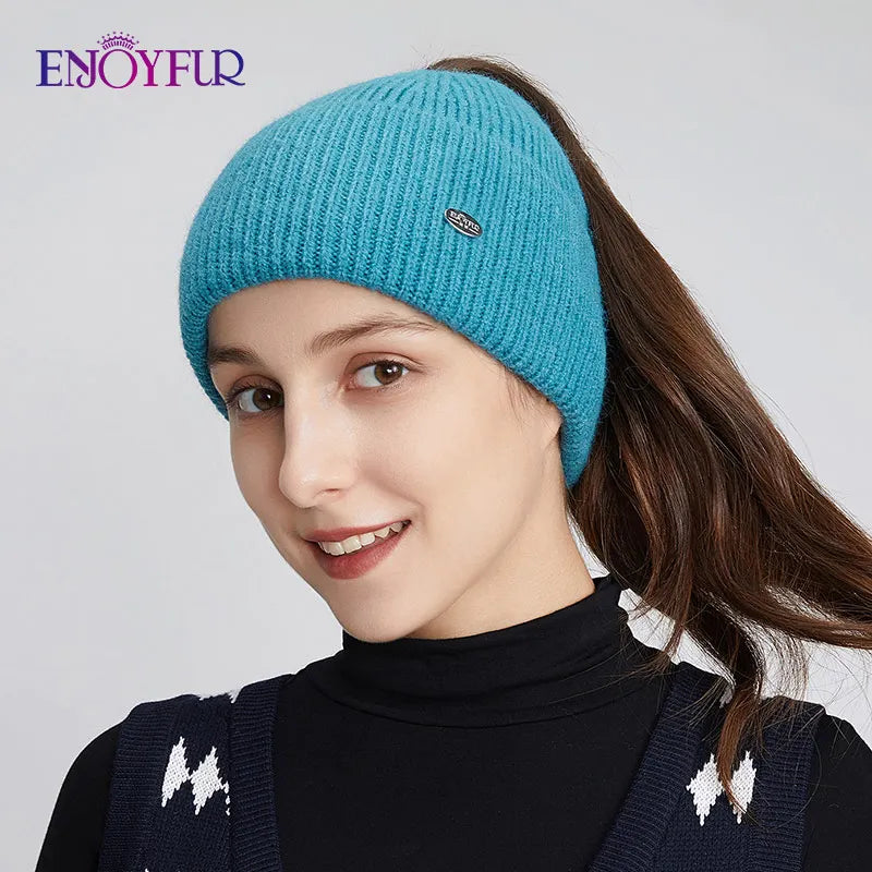 Cozy Oversized Knit Ponytail Beanie Hat
