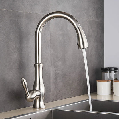 Premium Brushed Gold Kitchen Faucet With Pull Out Spray