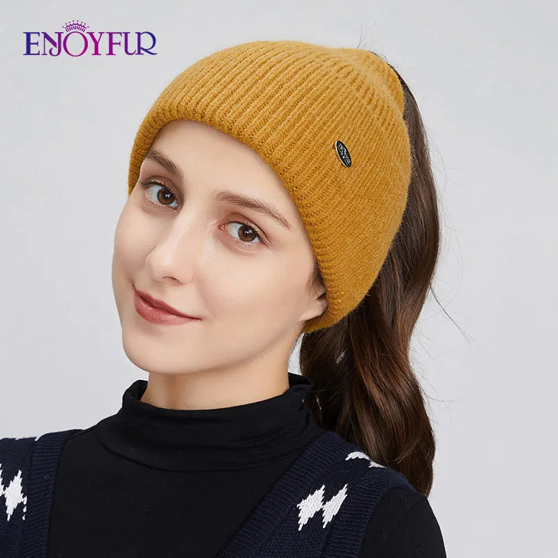 Cozy Oversized Knit Ponytail Beanie Hat