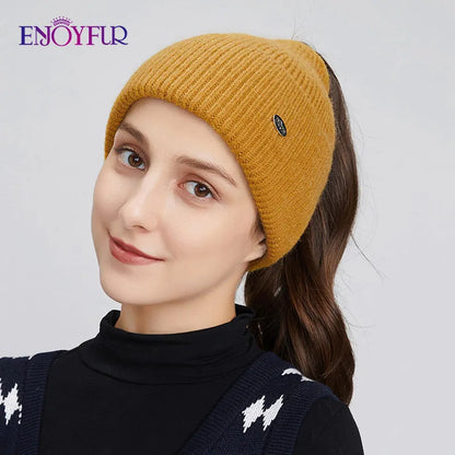 Cozy Oversized Knit Ponytail Beanie Hat