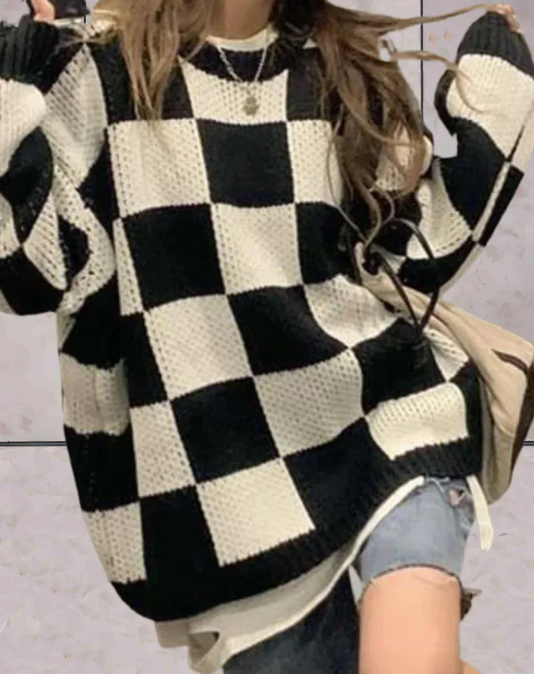 Women's Plaid Cable Knit Sweater
